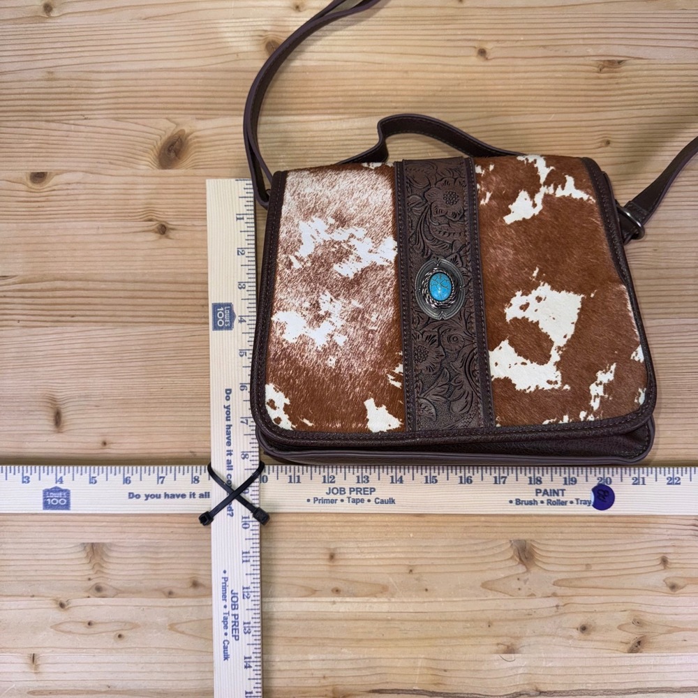 Tony Lama Cowhide Turquoise Crossbody Bag Western Style Purse Leather Accent - Picture 7 of 8